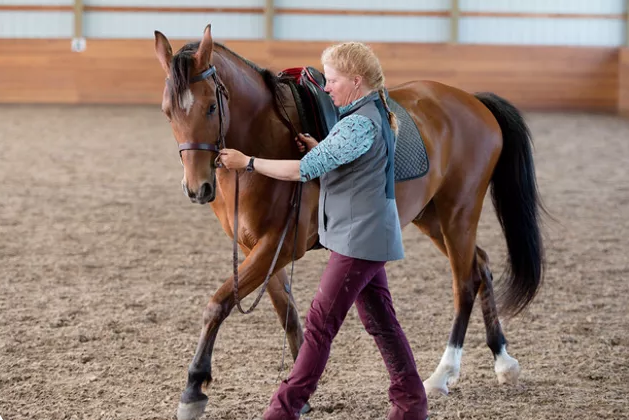 Linda Kay Hollingsworth Jones was the first American to be certified in the Légèreté method, shown here practicing flexions in hand.